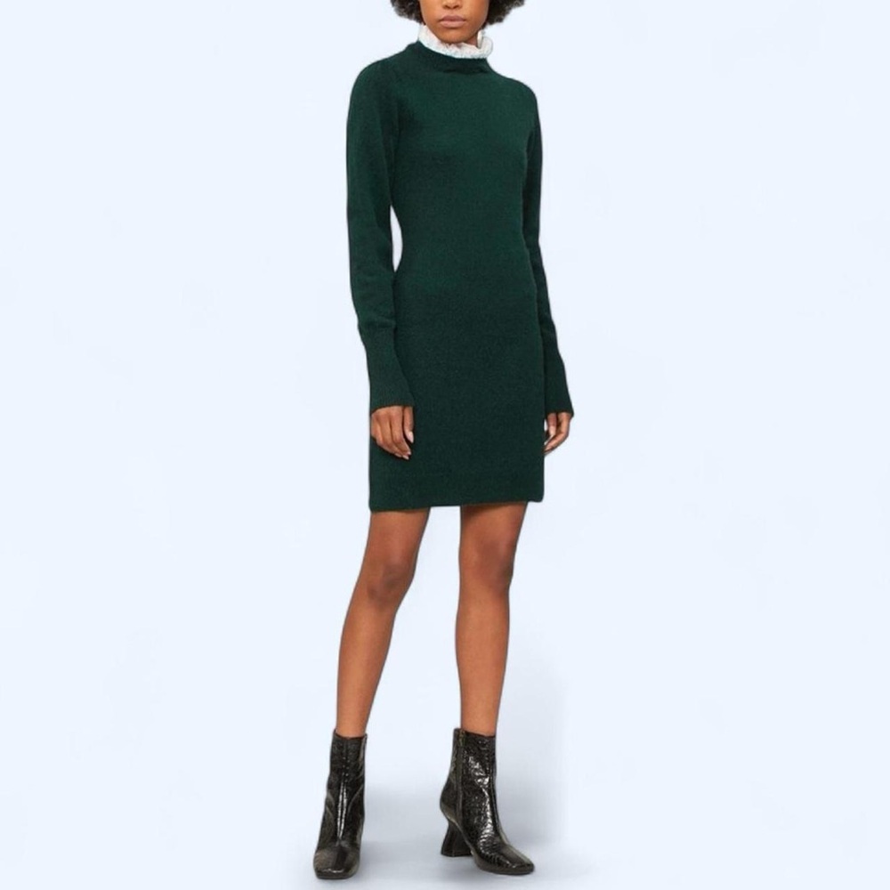 Sandro Ancolie Wool Sweater Dress Green Small Preppy Dark Academia Lace Collar